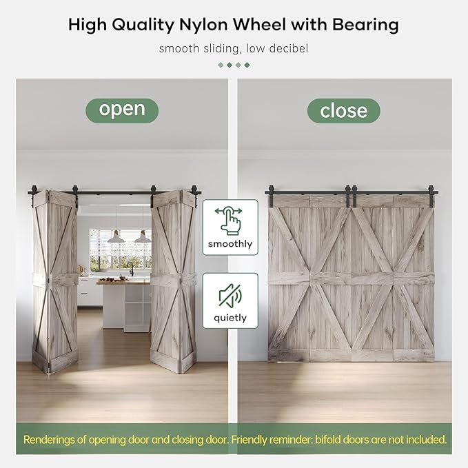 88" Bifold Sliding Barn Door Hardware Track Kit,Side Mounted Black J Shape Roller,Smoothly and Quietly,Assembly Easy,Fit Four 21" Bi-Folding Doors (Door Not Included)