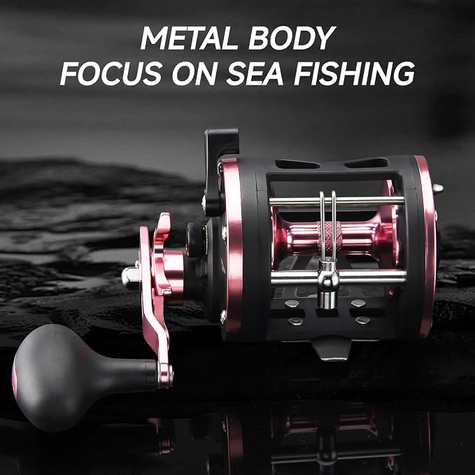 HAUT TON Vortex Baitcasting Fishing Reels, Saltwater Inshore Surf Trolling Reel, Round Baitcaster Reel Up to 44LBS Powerful Max Drag, Conventional Reel for Catfish, Musky, Salmon