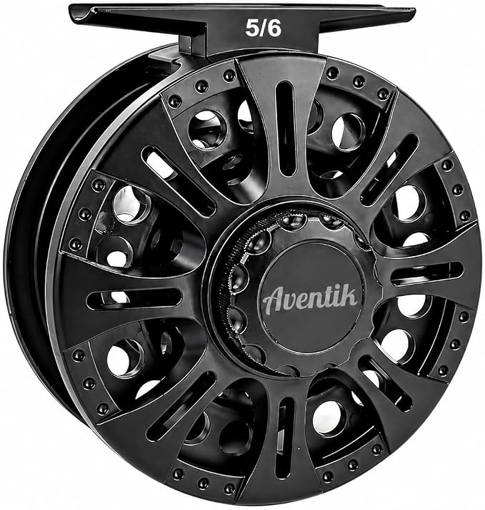 Aventik HVCE Graphite Fly Reel Center Drag System Classic III Graphite Large Arbor Sizes 3/4, 5/6, 7/8 Fly Fishing Reels