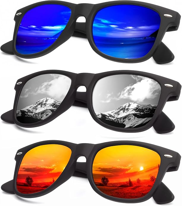 KALIYADI Polarized Sunglasses for Men and Women Matte Finish Sun glasses Color Mirror Lens UV Blocking (3 Pack)