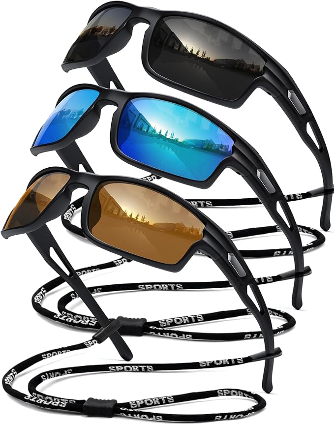 Polarized Sports Sunglasses for Men UV400 Protection, Lightweight Wrap Around Sun Glasses for Fishing Cycling Running