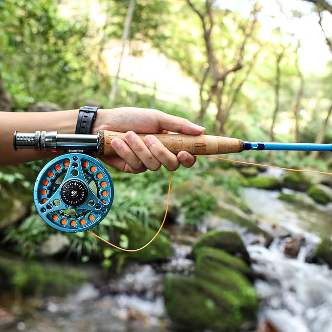Sougayilang Fly Fishing Combo, 4 Piece Fly Rod and CNC Machined Aluminum Alloy Reel Complete Starter Package with Rod Bag