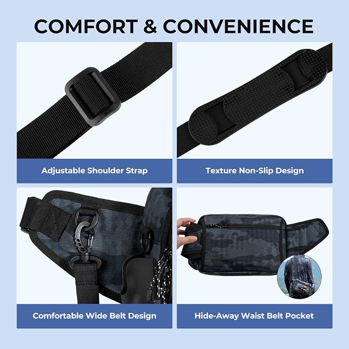 KastKing BaitSpace Waist Bag – Waterproof Tackle Storage Bag With Adjustable Belt, Fishing Fanny Pack for Men, Soft Bait Organizer, 3600 Utility Box, Rod Holder, Nylon