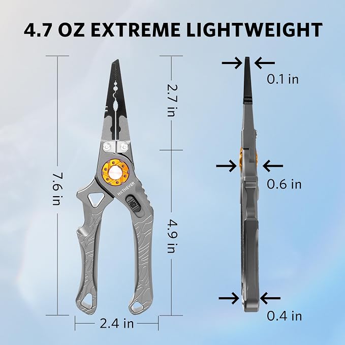 Saltwater Fishing Pliers, Split Ring Pliers for Fishing with Safety Lock, Fish Pliers with Sheath and Lanyard, Fishing Gifts for Men