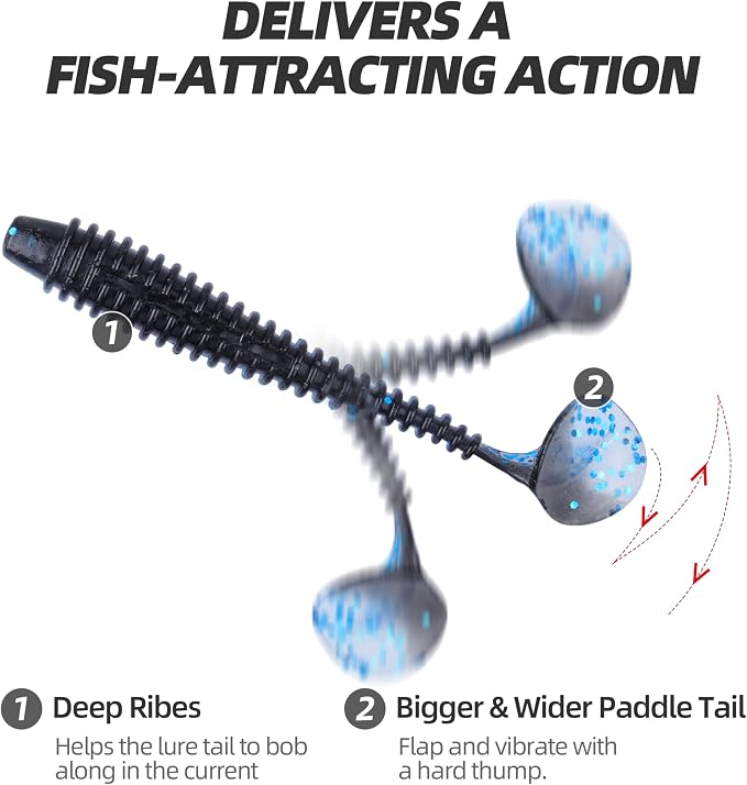 Paddle Tail Swimbaits 100/80/50PCS, 5/4/3/2 inch Soft Fishing Lures Bulk Pack – Durable Lifelike Action Lures for Bass, Trout, Crappie – Freshwater & Saltwater Fishing Gifts