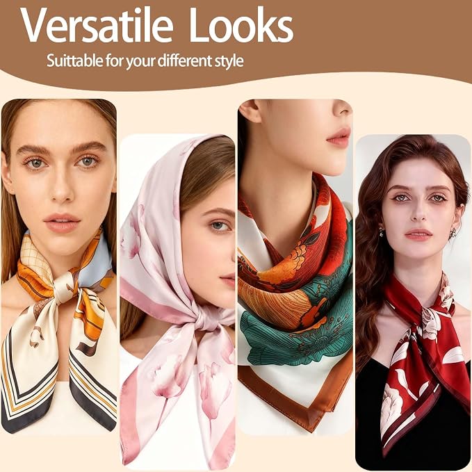 4PCS Neck Scarf Bandanas for Men and Women, Silk Feeling Head Scarfs, Fashion Neckerchief Square Purse Scarf