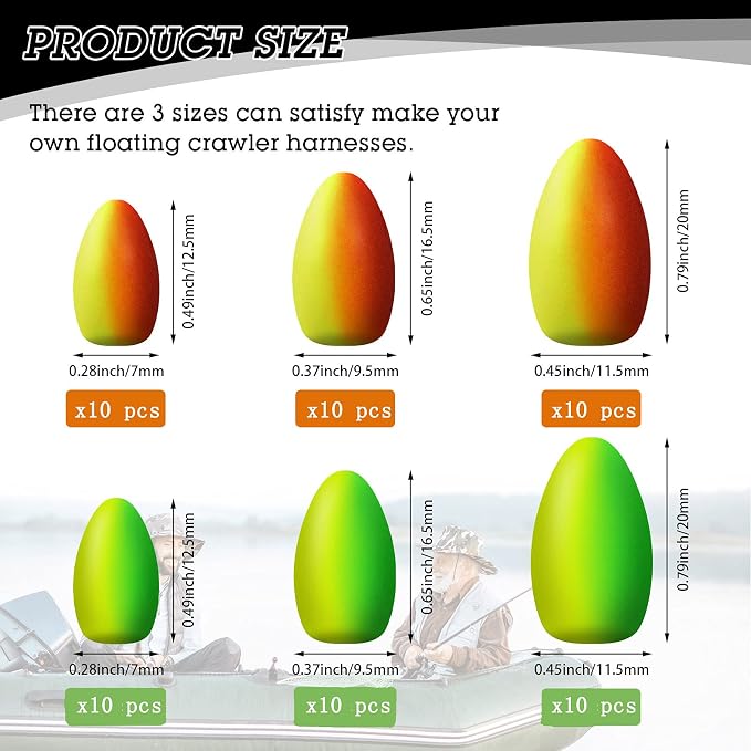 Skylety 60 Pieces Foam Floats Bullet Fishing Foam Snell Floats Pompano Rigs Oval Fly Fishing Strike Indicators for Trout Catfish Walleye