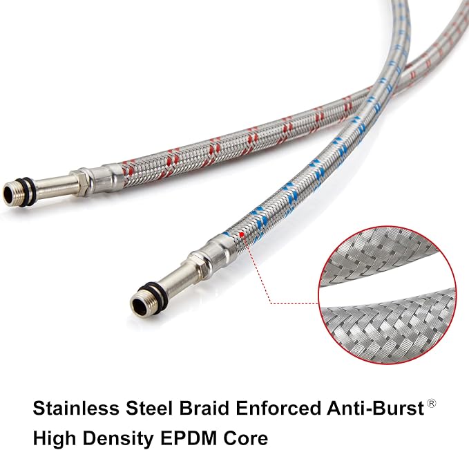 Midanya 32-Inch Long Faucet Water Supply Lines, Braided Stainless Steel Supply Hose 3/8-Inch Female Compression Thread x M10 Male Connector, x 2 Pcs (1 Pair)