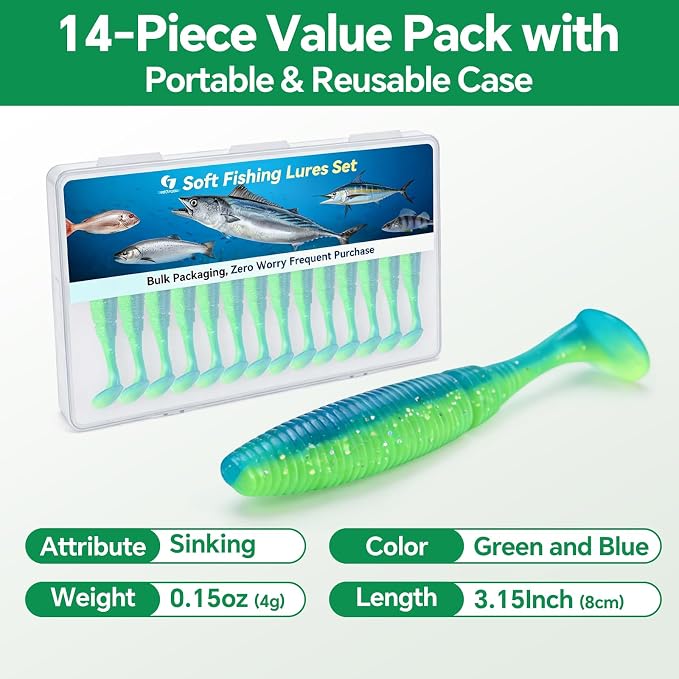 Clearance Bionics-Designed Durable Soft Plastic Fishing Lures Kit with Bonus Accessories, 3/4/5/6 Inch, 9-Type Lifelike Swimbaits in One Gear Set Included Tackle Box for Bass