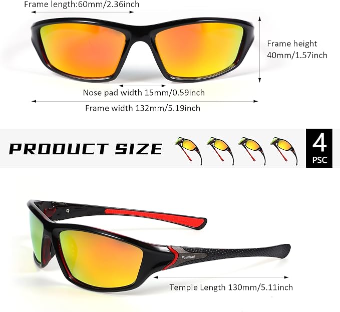 TOODOO 4 Pairs Men Polarized Sunglasses with UV Protection Driving Glasses Sports for Sport Outdoor Activities