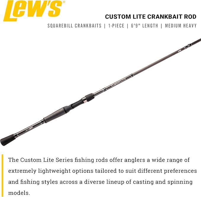 Lew's Custom Lite Casting Fishing Rod, HM85 Graphite Rod, Stainless Steel Guides with Titanium Oxide Inserts, Split-Grip Handle, Black