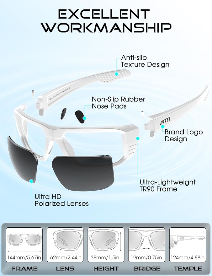 ATTCL Sports Polarized Sunglasses for Men: Ultra-Light Wrap Around TR90 Frame UV400 Protection for Fishing Driving Shooting