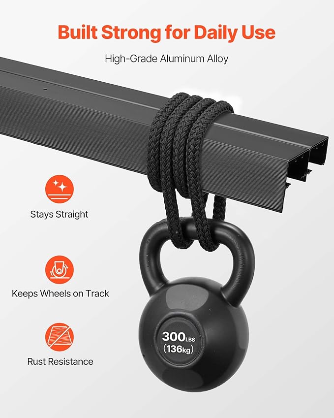 VEVOR Bypass Sliding Door Hardware Kit, 5 ft Aluminum Alloy Dual-Track Bypass Door Hardware, Smooth and Quiet Sliding, Easy to Install, for 1" to 1 3/4" Thickness 30" Width 2 Door System, for Closet