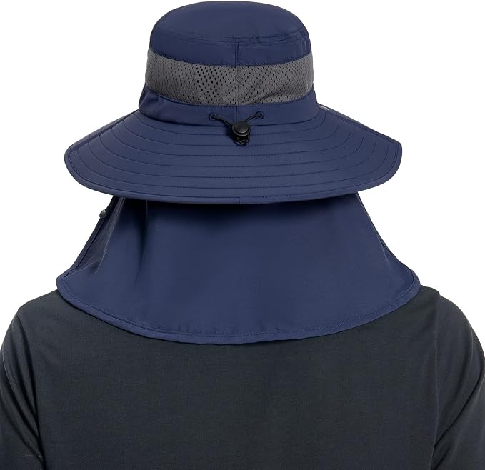 BASSDASH UPF 50+ Breathable Sun Hat with Removable Face Cover and Neck Flap Wide Brim Bucket Hat for Fishing Hiking Men Women