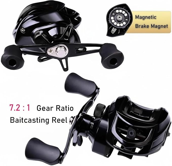 Metal + Nylon Baitcasting Reel - 7.2:1 High-Speed, Metal Spool, Dual Magnetic Brake, 8kg Drag, Long-Casting Anti-Backlash Lure Reel for Bass & Multi-Species Fishing