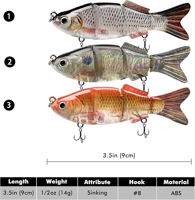 TRUSCEND Swimmax Easy Catch Fishing Lures with BKK Hooks, Wiggling, Vibrating, Rattling and Gurgling for More Bite, Heavy-Duty Dyneema Fiber Jointed Swimbaits for Bass, Trout, Walleye, Crappie, Pike
