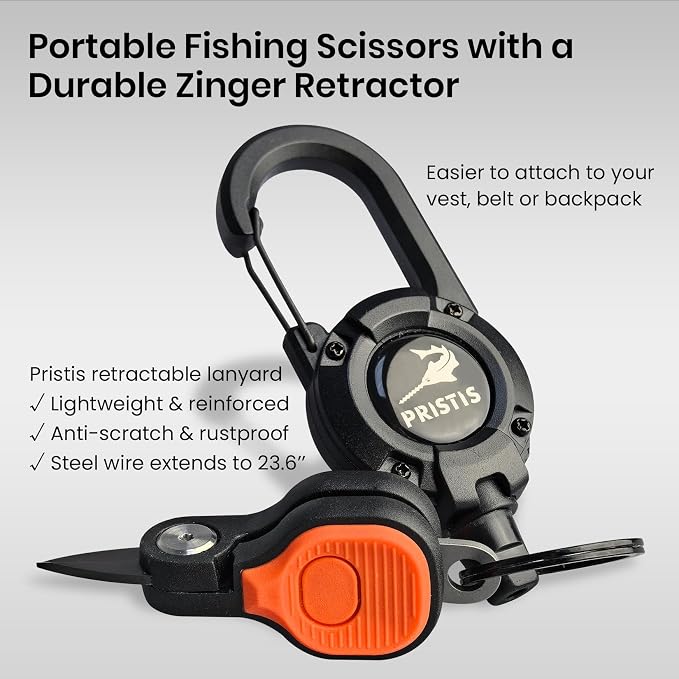 Pristis Mini Fishing Scissors, Compact Stainless Steel Blades Line Cutter Multi Tool with Non-Slip Handle, Micro Serrated Edge Pliers Gear Kit for Saltwater Freshwater Braided Fluorocarbon Mono Lines