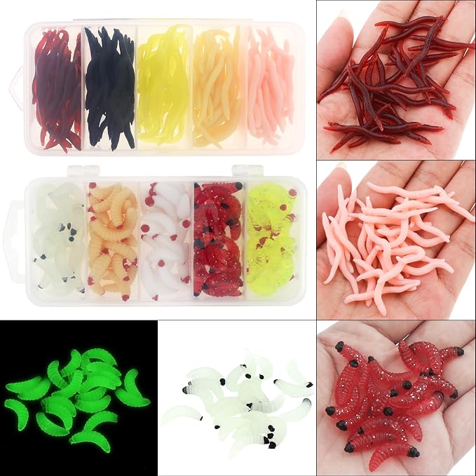 250pcs Soft Plastic Fishing Lures Worms Lure, Plastic Fishing Worms Fake Maggots Fake Worms Baits, Worm Bread Soft Maggots Artificial Earthworm
