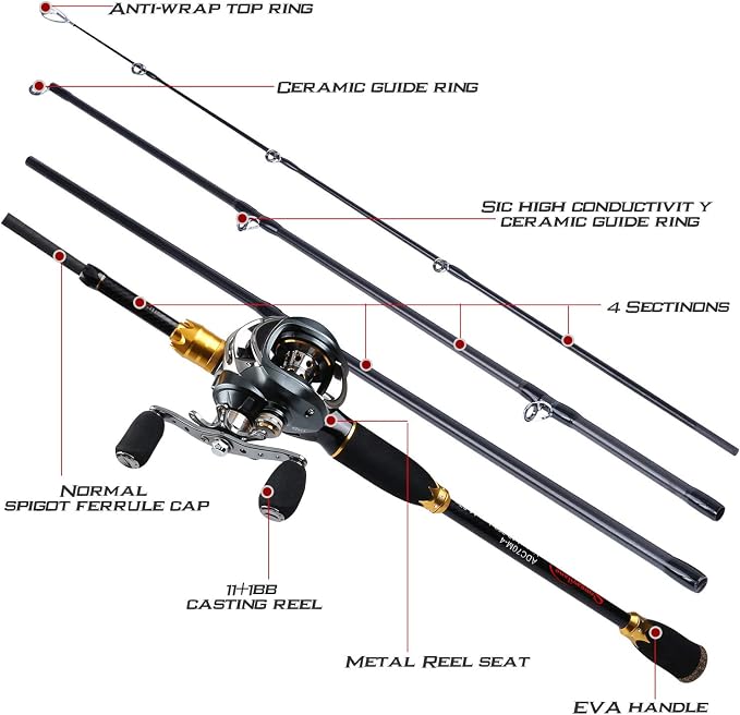Sougayilang Fishing Reel and Rod Combos,24-Ton Carbon Fiber Fishing Poles with Baitcasting Reel,7.0:1 Gear for Travel Freshwater