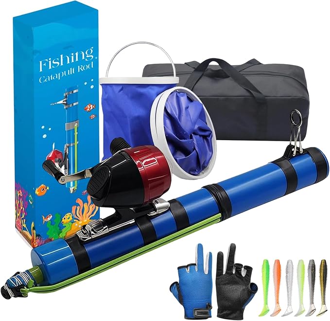 Catapult Fishing Rod, 2026 Upgrade Compact Sling Shot Fishing Reel, Portable Fly Fishing Pole for Kids, Freshwater and Saltwater Fishing Lures for Outdoor Hunting and Traveling
