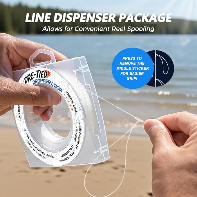10 lb Pre-Tied Dropper Loop Knots Line. Fishing Line Spool. Loops 16 Inches Apart with 5.5 Inch Loop Size. Perfect for Saltwater & Freshwater Fishing, Snapper & Other Bottom Feeding Fish