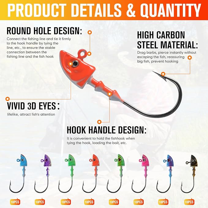 Vinsot Crappie Jig Heads 1/4oz 1/8oz 3/8oz 1/16oz 1/32oz Fishing Jig Hooks Simulation Fish Eye Ball Hook Bulk for Crappie Bass Trout Lures Gift