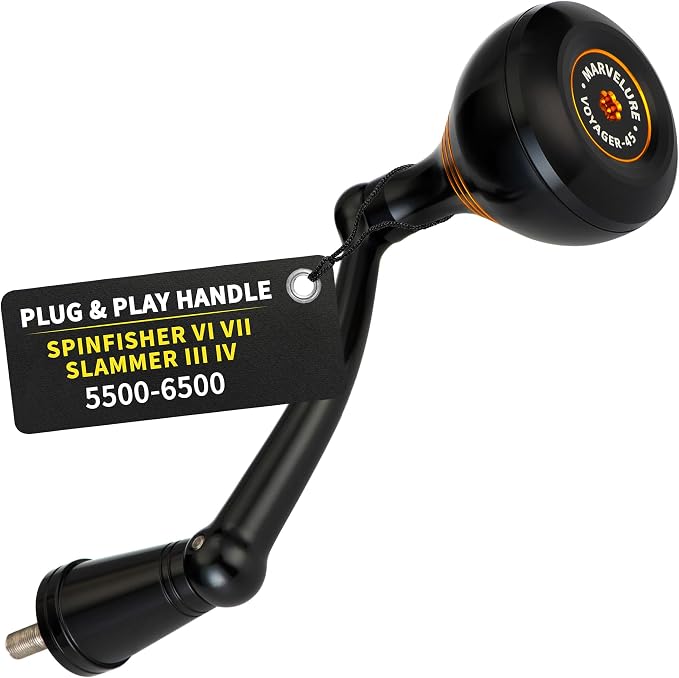 Foldable Power Handle Compatible for Penn Spinfisher VI VII, Slammer III IV (Not for Spinfisher Long Cast/V/SS) (Black - Voyager Version, for Slammer/Spinfisher 5500-6500 Thread)