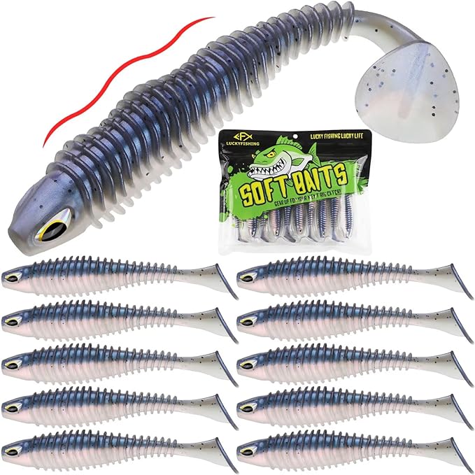LUCKYFISHING Paddle Tail Swimbaits 10/16/20 PCS Fishing Lures Soft Plastic Lures for Trout Crappie Walleye Soft Baits for Bass Fishing Freshwater Saltwater 4.1/3.5/3/2.5 Inch