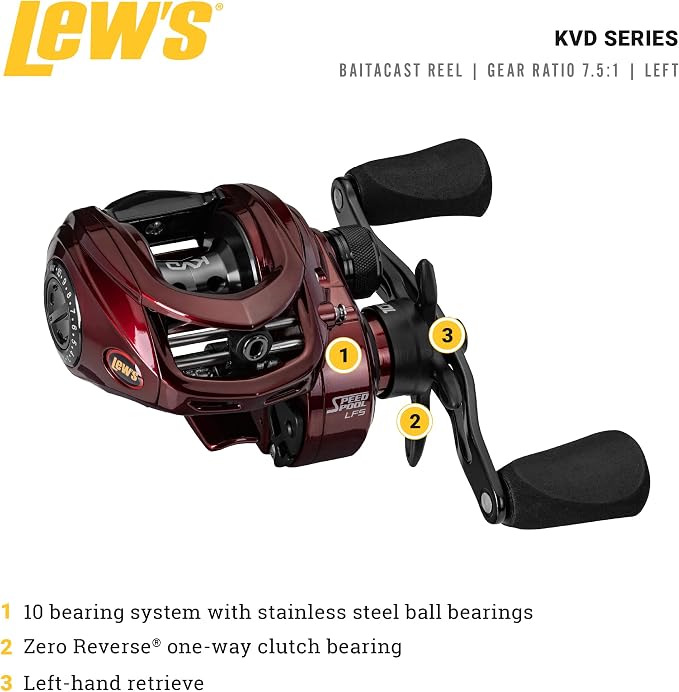 Lew's KVD Baitcast Fishing Reel, Aluminum Frame, Premium 10 Stainless Steel Ball Bearings