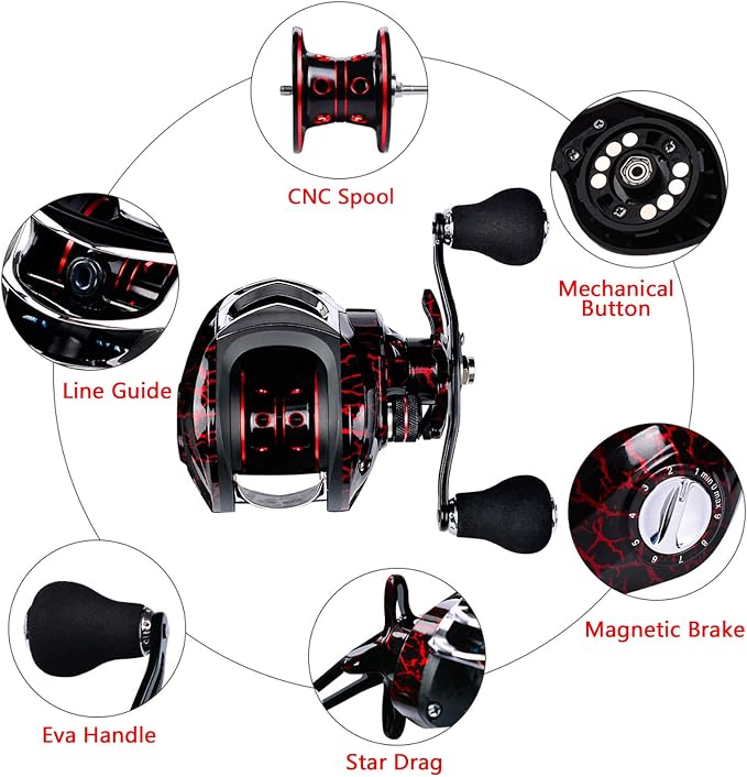 Baitcasting Reels, 7.1:1 Gear Ratio Ultra Smooth Aluminum Spinning Fishing Reel with 10 Magnetic Braking System, 22LB Carbon Fiber Drag, 18+1 Ball Bearings Anti-Corrosion Baitcaster Reel