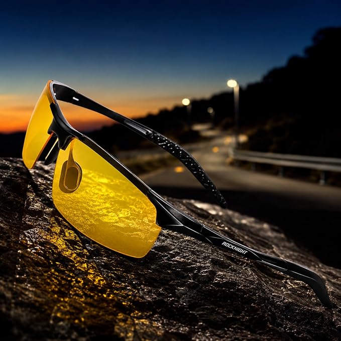 ROCKNIGHT Polarized Rectangular Sunglasses for Men Driving UV400 Protection Lightweight Al‑Mg Frame