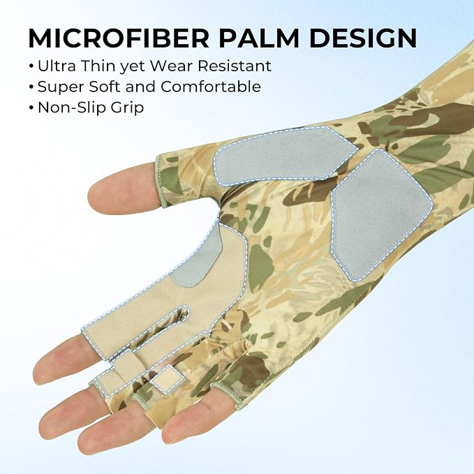 KastKing Agies Fishing Gloves Men, UPF 50+ Sun Gloves UV Protection, Cooling Quick-Dry 3/4 Fingerless Gloves with Extended Cuff, Microfiber Palm & Pull Tabs, for Fishing, Kayaking, Hiking, Hunting