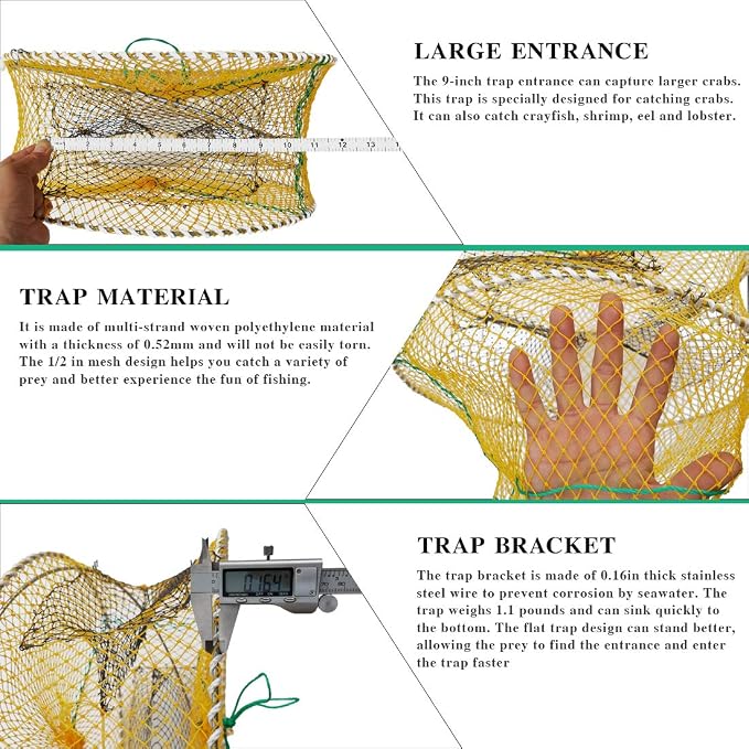 Drasry Crab Trap Bait Lobster Crawfish Shrimp Portable Folded Cast Net Magic Collapsible Fishing Traps Nets Accessories for Blue Crabs