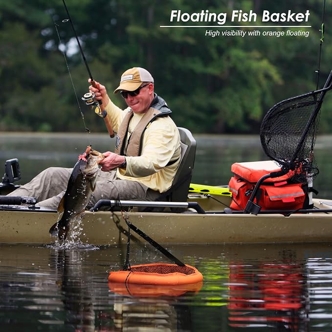 QualyQualy Floating Fish Basket for Live Caught, 10/15 Gallons Foldable Fishing Holder Minnow Bucket Portable Collapsible Fishing Net Storage Cage for Live Fish Bait Live Well
