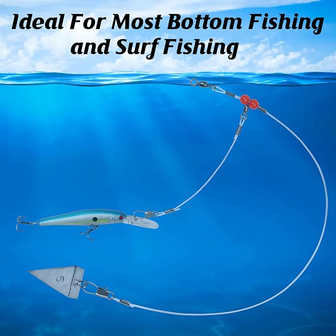 Fishing Leaders Saltwater Tackle Rig Surf Fishing Rigs with Swivel Snaps High Strength Wire Leader Bottom Rigs Fishing Gear Equipment for Lures Bait Hooks