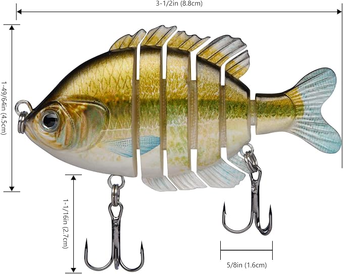 BASSDASH SwimPanfish Multi Jointed Panfish Bluegill Swimbaits Hard Topwater Bass Lures Fishing Lure Crank Saltwater 3.5in/0.85oz