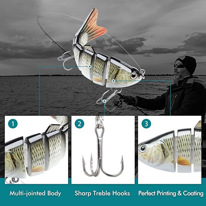 TRUSCEND Swimmax Easy Catch Fishing Lures with BKK Hooks, Wiggling, Vibrating, Rattling and Gurgling for More Bites, Heavy-Duty Dyneema Fiber Jointed Swimbaits for Bass, Trout, Crappie, Walleye, Pike