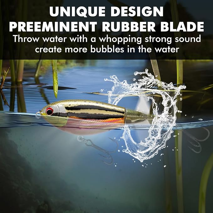 TRUSCEND Popobait Easy Catch Fishing Lures with BKK Hooks, Instant Startup, Longer Cast, Balanced Spray/Sound/Swim, Plopper Topwater Lures for Bass, Trout, Pike, Walleye, Freshwater Saltwater Fishing