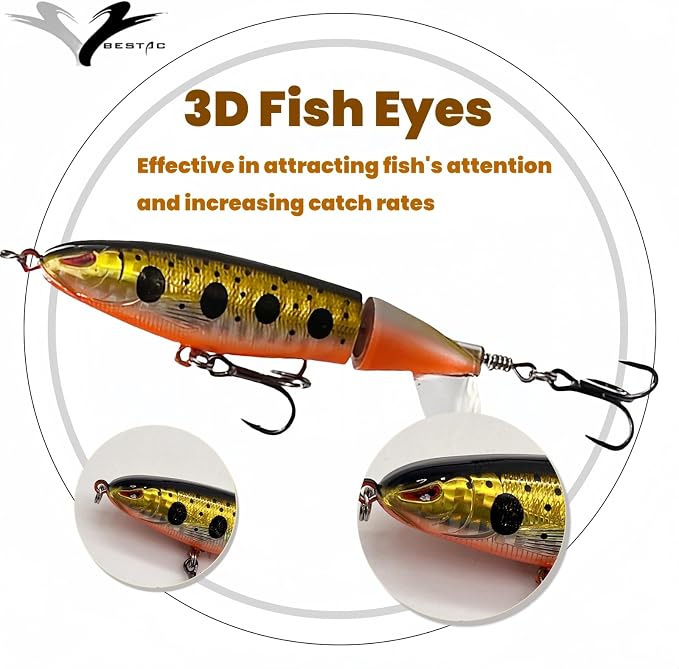 Bestac Topwater Fishing Lures Set Popper Lures for Bass Catfish Pike Perch Bass Lures with Floating Rotating Tail Artificial Hard Bait Multiple Colors
