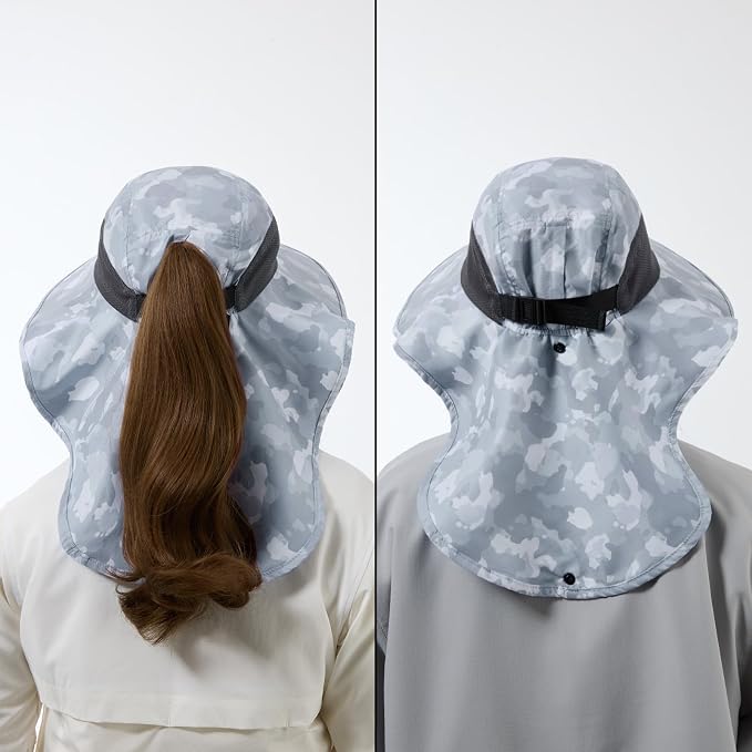 BASSDASH UPF 50+ Unisex Water Resistant Wide Brim Sun Hat with Large Neck Flap Ponytail Fishing Hat for Men Women