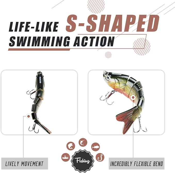 TRUSCEND Swimmax Easy Catch Fishing Lures with BKK Hooks, Wiggling, Vibrating, Rattling and Gurgling for More Bites, Heavy-Duty Dyneema Fiber Jointed Swimbaits for Bass, Trout, Crappie, Walleye, Pike