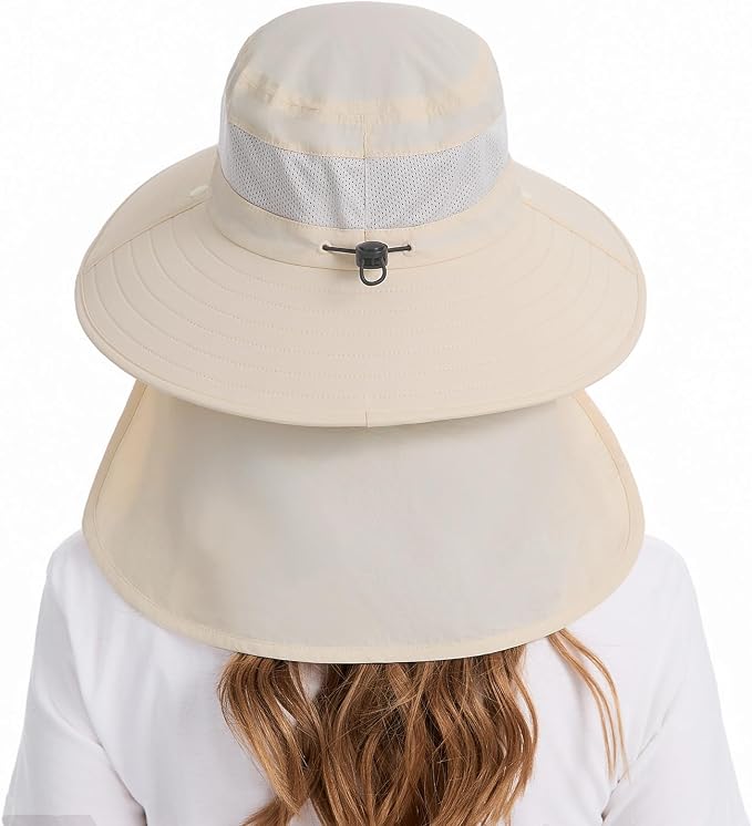BASSDASH UPF 50+ Breathable Sun Hat with Removable Face Cover and Neck Flap Wide Brim Bucket Hat for Fishing Hiking Men Women