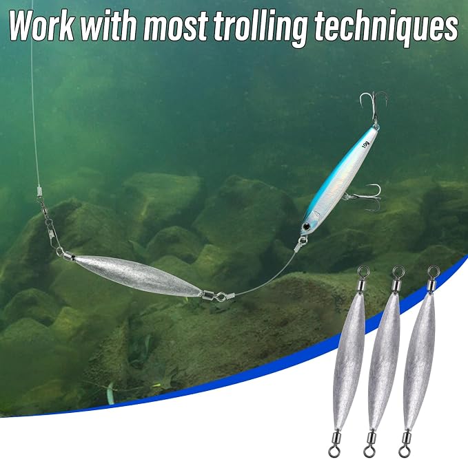 Dr.Fish 20 Pack Inline Trolling Weights with Double Barrel Swivels (1/16oz-3/4oz), Lead Egg Sinkers for Salmon Trout Walleye Freshwater Saltwater Fishing