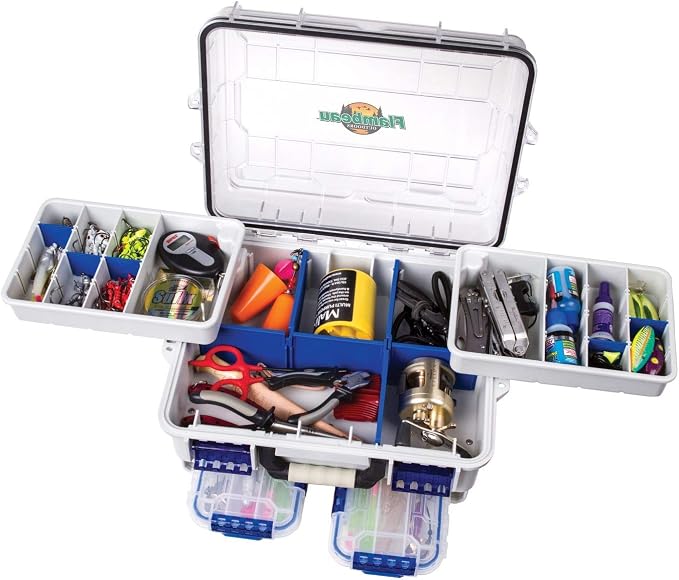 Flambeau Outdoors 3000WPBC Tackle Box - HD Waterproof Tackle Satchel System, Includes 2 Removable WP3012 Ultimate Waterproof Tuff Tainers, Floating Satchel, Fishing Tackle and Gear Storage, Gray/Clear