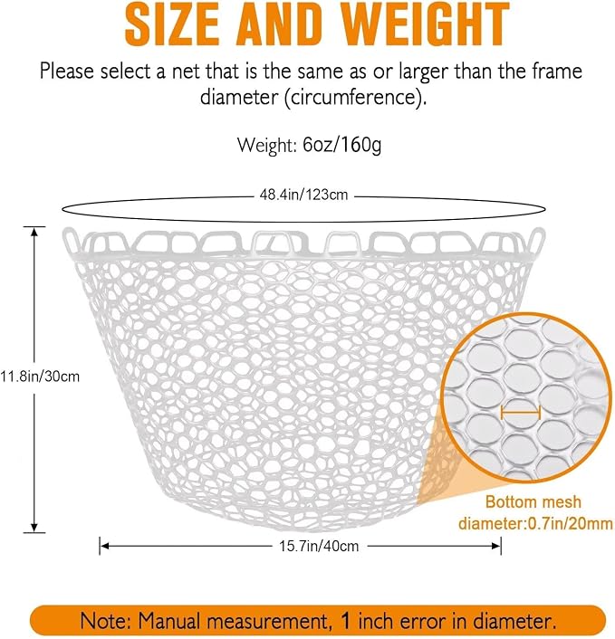 Dovesun Rubber Fishing Net Replacement Netting Without Handle Clear Black Fishing Nets for Fish Fly Fish Landing Net Bag for Freshwater Saltwater Foldable Trout Net Rubber Mesh 5 Sizes White Black Red