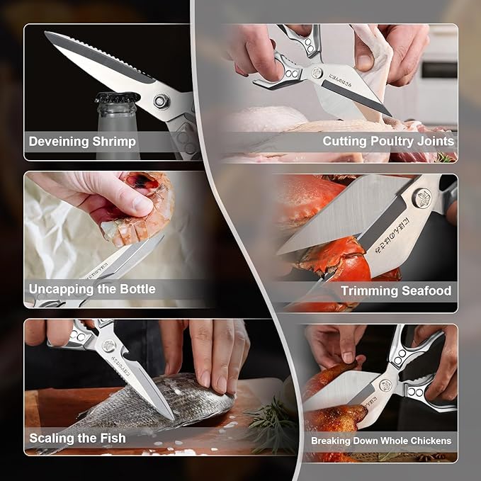 Dream Reach Kitchen Scissors Set - Multifunctional Heavy-Duty Kitchen Shears for Food, Meat Scissors Dishwasher Safe, Poultry Shears for Chicken, Meat, Seafood, Bone Cutting (Silver)