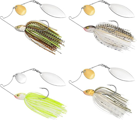 MadBite by KastKing Spinnerbait Fishing Lures, Bass Trout Salmon Walleye Stainless Steel Spinner Baits Kit, Saltwater Freshwater, 4 pcs