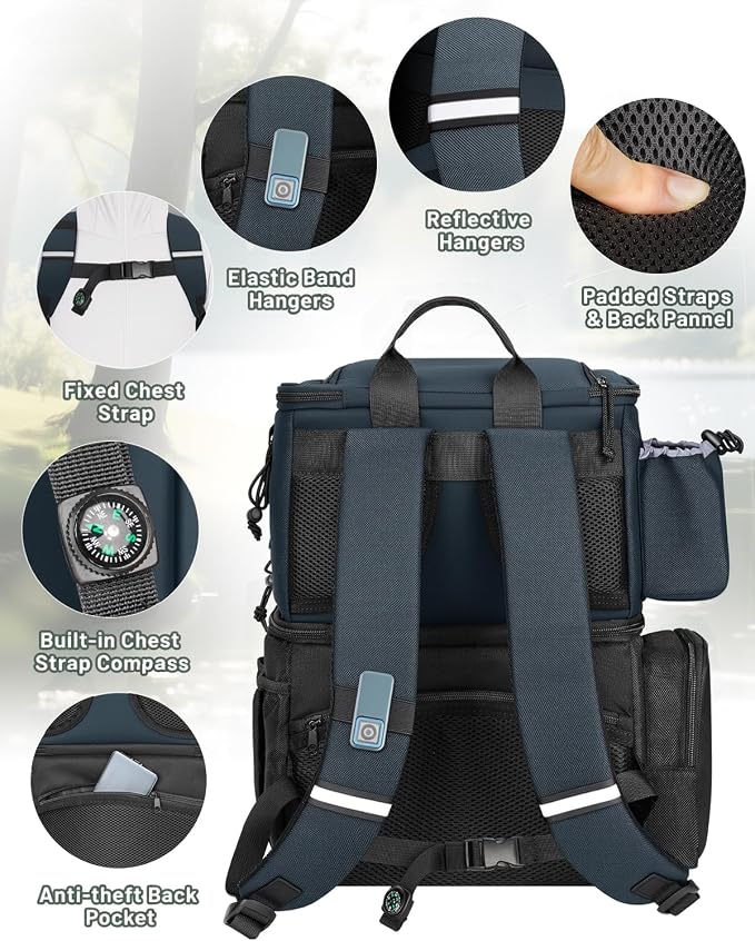 MATEIN Fishing Backpack with 4 Tackle Boxes, Fishing Bag with Rod Holder & Safety Compass & Cooler, Gifts for Fishermen