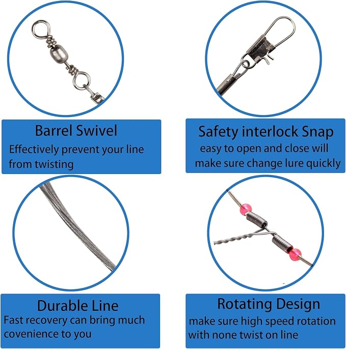 Fishing Leader Saltwater Freshwater,Stainless Steel Fish Rig with Swivel Snap Beads Connector Lure Bait and Hooks Fish Trace Lure Steel Wire Fishing Tackle Kit