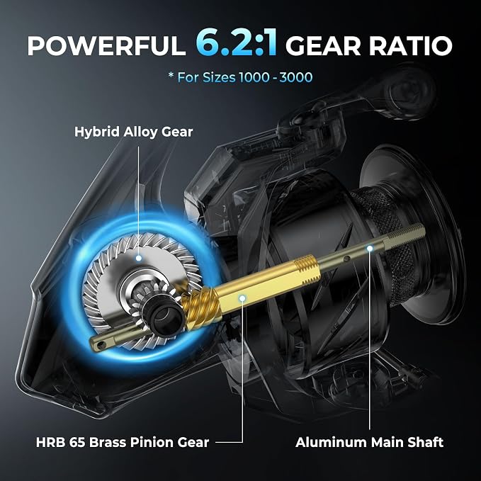 KastKing Verus Spinning Reel, Ultra-Lightweight 5oz Fishing Reel, 5.2:1/6.2:1 Gear Ratio, Aerodynamic Reel Rotor, 10+1 Stainless Steel Bearings, Lightweight Nylitech Body&Rotor, Carbon Fiber Drag